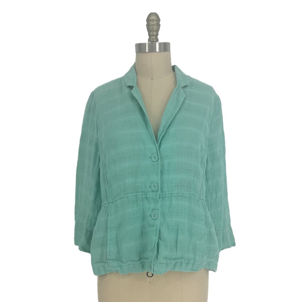 Eileen Fisher Linen Blazer Jacket size Medium Aqua Blue/Mint Green